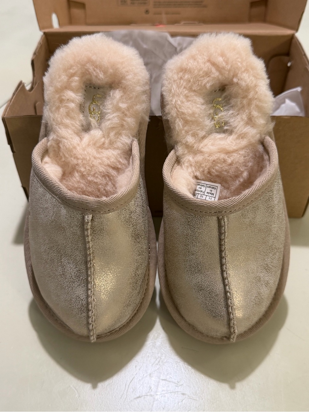Kids Metallic Gold Shearling-Lined Slippers UGG